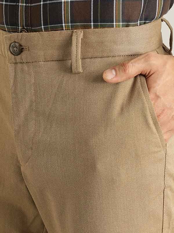 Indian Terrain Men's Regular Fit Solid Khaki Trousers
